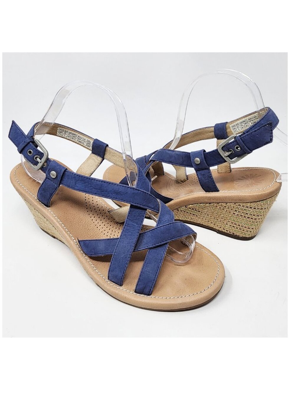 UGG Australia Wedge Sandal Women 9.5 Gaiana Blue Leather Strappy Woven Heel